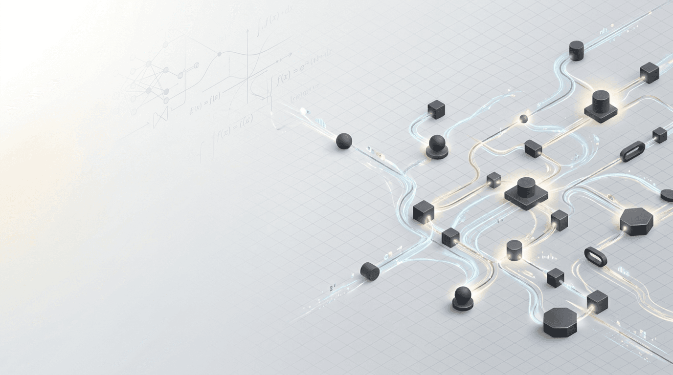 Abstract flowing light and structure suggesting intelligent pipelines and enterprise AI