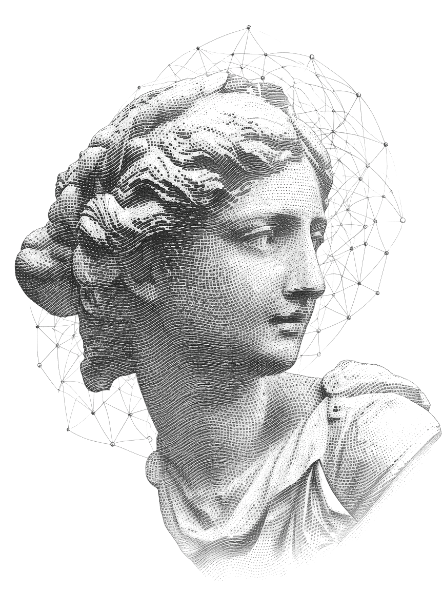 Engraved classical figure with a neural network